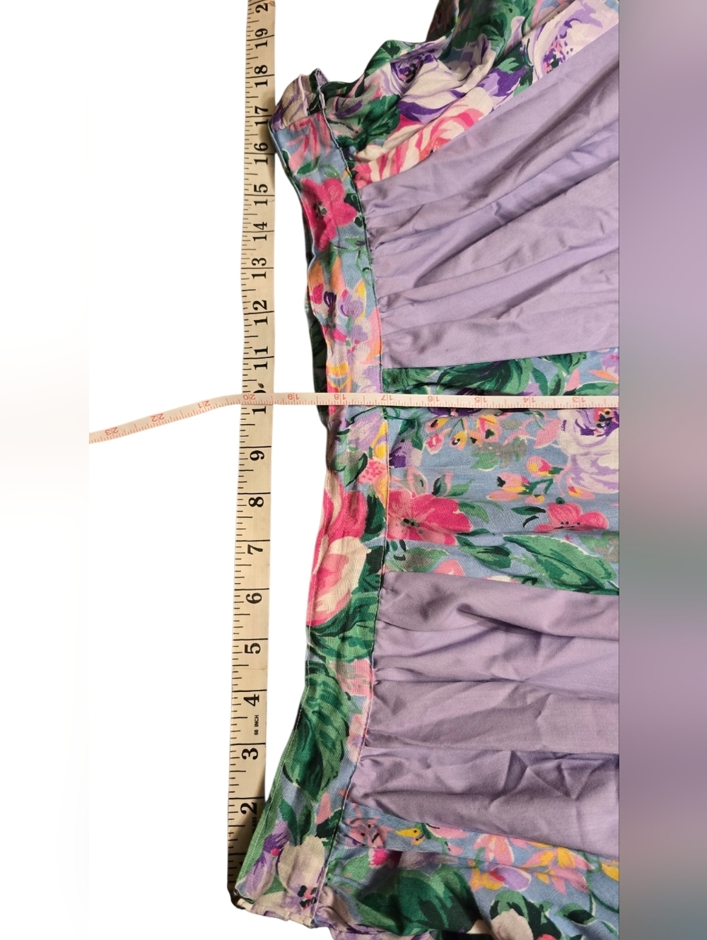 Vintage 80s 90s Floral Pastel Ruffle Mini Skirt Cottagecore Lavender Lace - Picture 8 of 9